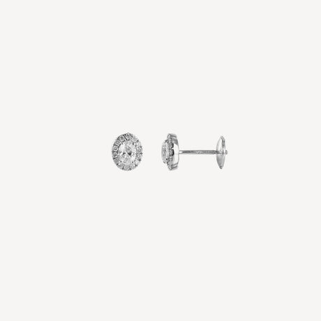 Boucles d'oreilles Puces Ovales en or blanc serties de diamants – Maison Paillard