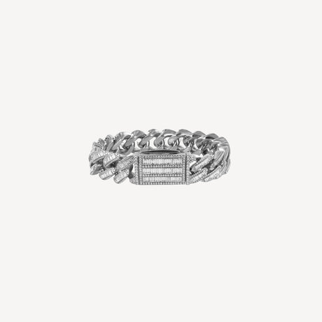 Bracelet Maille Cubaine Baguettes en or blanc serti de diamants – Maison Paillard