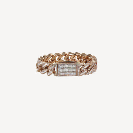 Bracelet Maille Cubaine Baguettes en or rose serti de diamants – Maison Paillard