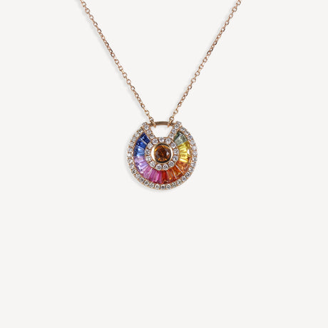 Collier Medaillon Rainbow en or rose serti de diamants – Maison Paillard