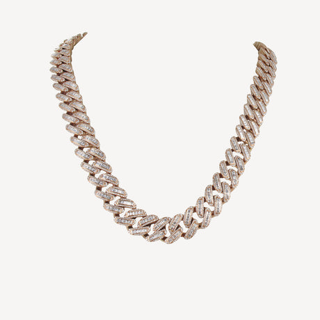 Collier Maille Cubaine Baguettes en or rose serti de diamants – Maison Paillard