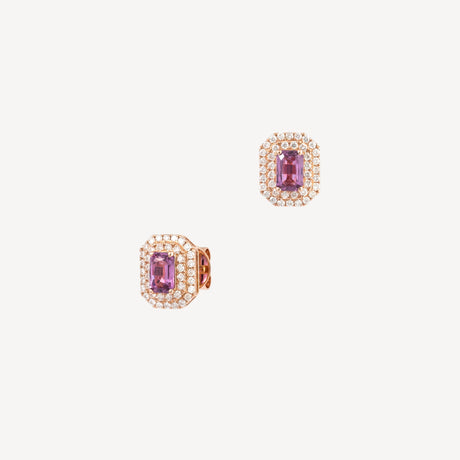 Boucles d'oreilles Carlotta Puces Taille Emeraude en or rose serties de rubis – Maison Paillard