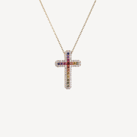 Collier Rainbow Mini Cross en or rose serti de diamants – Maison Paillard