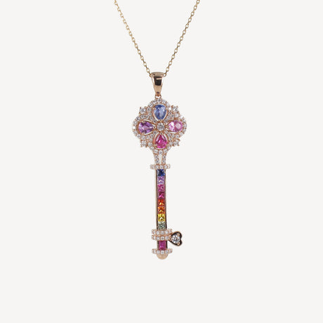 Collier Rainbow Cle Saphirs et Diamants en or rose serti de diamants et saphirs – Maison Paillard