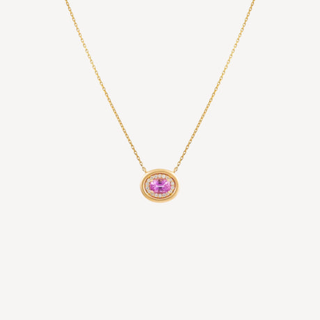 Collier Icona Ovale Saphir Rose en or jaune serti de diamants et saphirs – Maison Paillard
