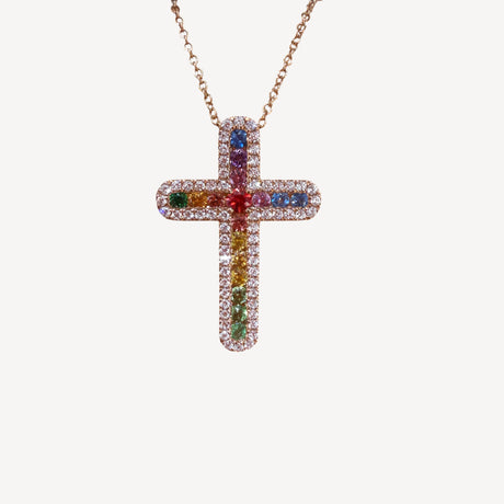 Collier Rainbow Cross MM en or rose serti de diamants – Maison Paillard