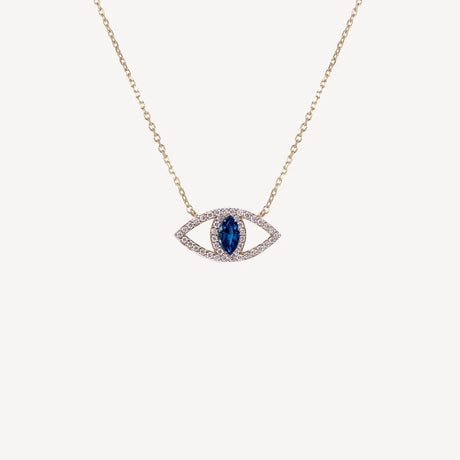 Collier Le Protecteur Saphir Bleu en or rose serti de diamants, saphirs et émeraudes, collection Veronika Loubry x Paillard – Maison Paillard