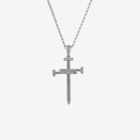 Collier Croix Clous en or blanc serti de diamants – Maison Paillard