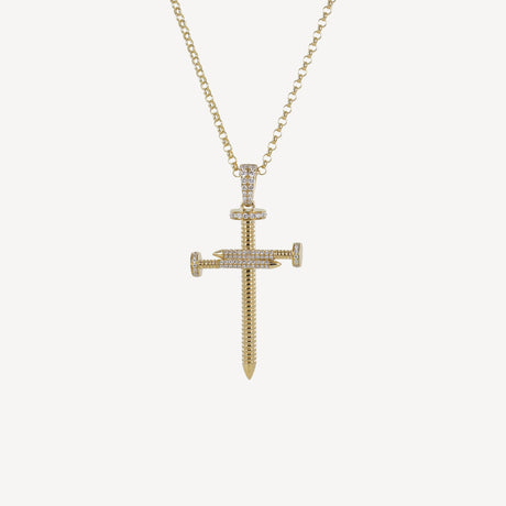 Collier Croix Clous en or jaune serti de diamants – Maison Paillard