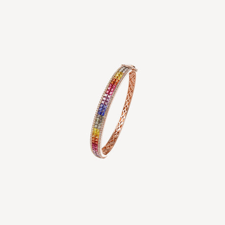 Bracelet Rainbow Jonc en or rose serti de diamants et saphirs – Maison Paillard