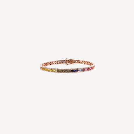 Bracelet Rainbow Princess en or rose serti de diamants et saphirs – Maison Paillard