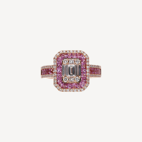 Bague Anya Taille Emeraude en or rose sertie de diamants et saphirs – Maison Paillard