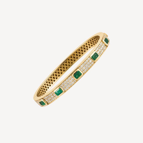 Bracelet Jonc Emeraudes en or jaune serti de diamants et émeraudes – Maison Paillard