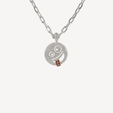 Collier Smiley en or blanc serti de diamants et rubis – Maison Paillard