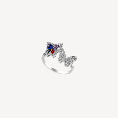 Bague Butterfly Rainbow en or blanc sertie de diamants et saphirs – Maison Paillard
